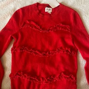 Sezane Sweater Tangerine Ruffle Wool Small